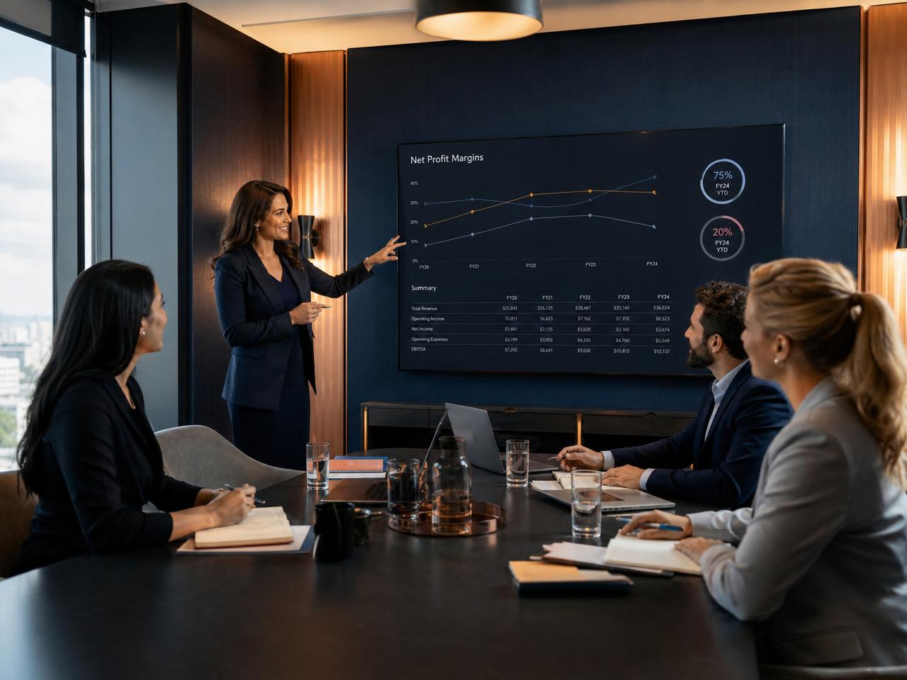 Escritório com whiteboard de diagramas de IA e automação, representando consultoria em inteligência artificial aplicada a negócios
